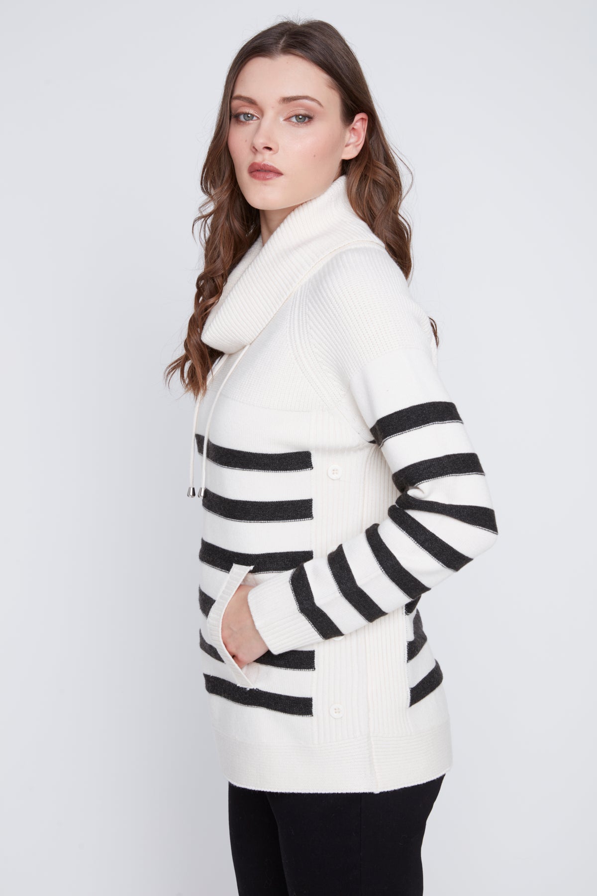 Chandail Tricot Rayé Col Baveux