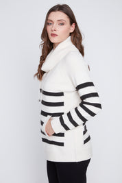 Chandail Tricot Rayé Col Baveux