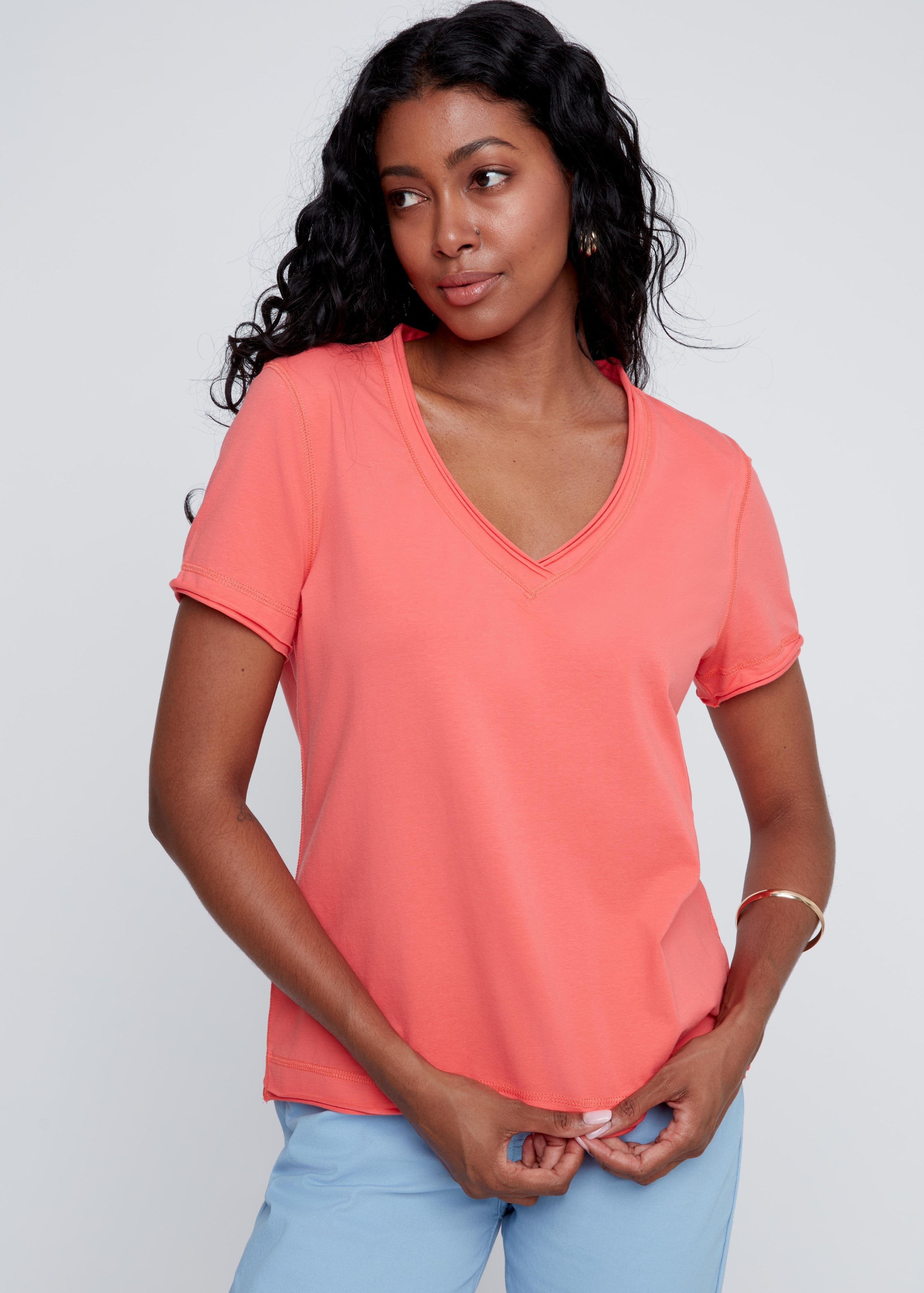 T-Shirt Col en V Uni
