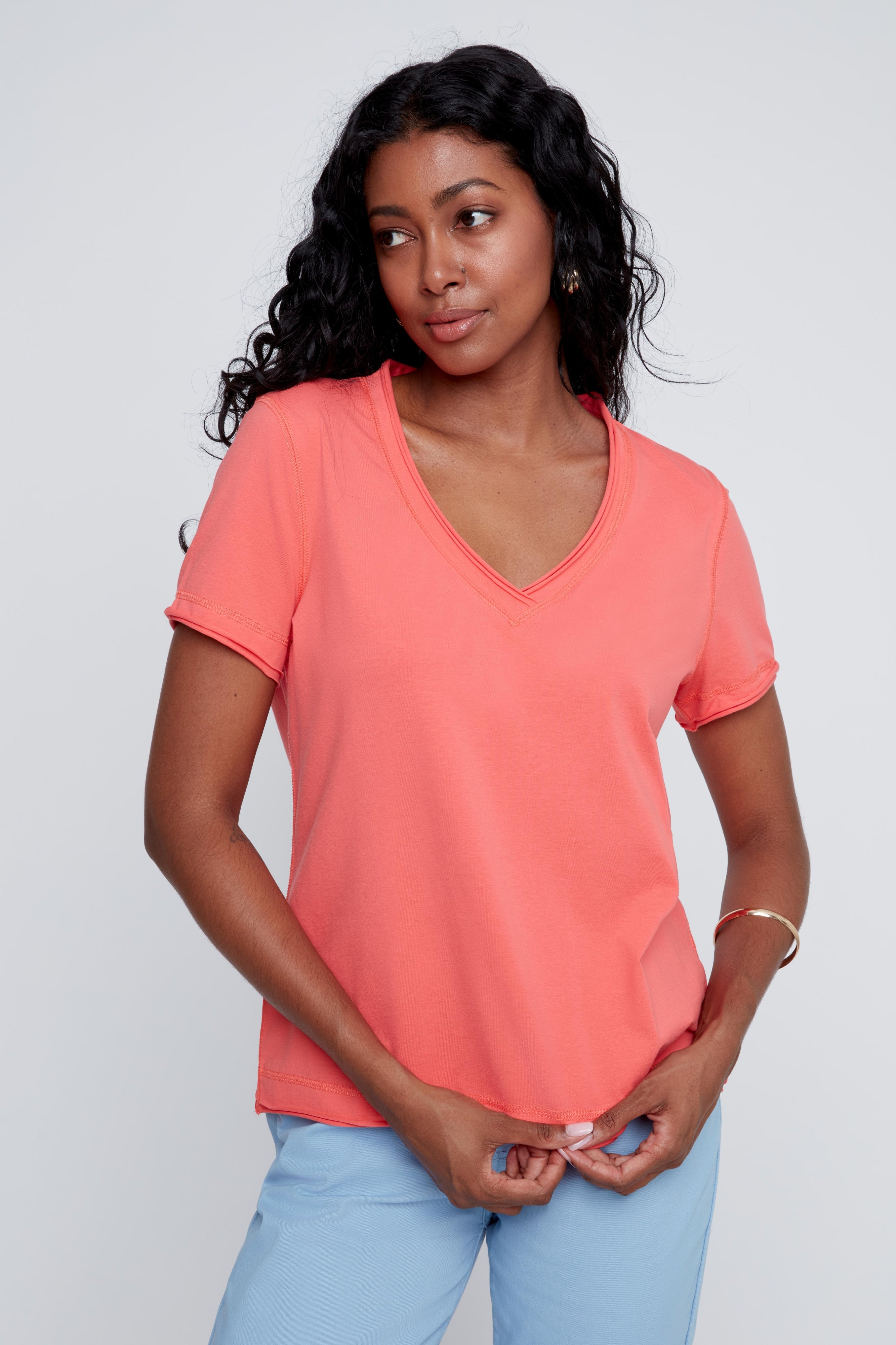 T-Shirt Col en V Uni