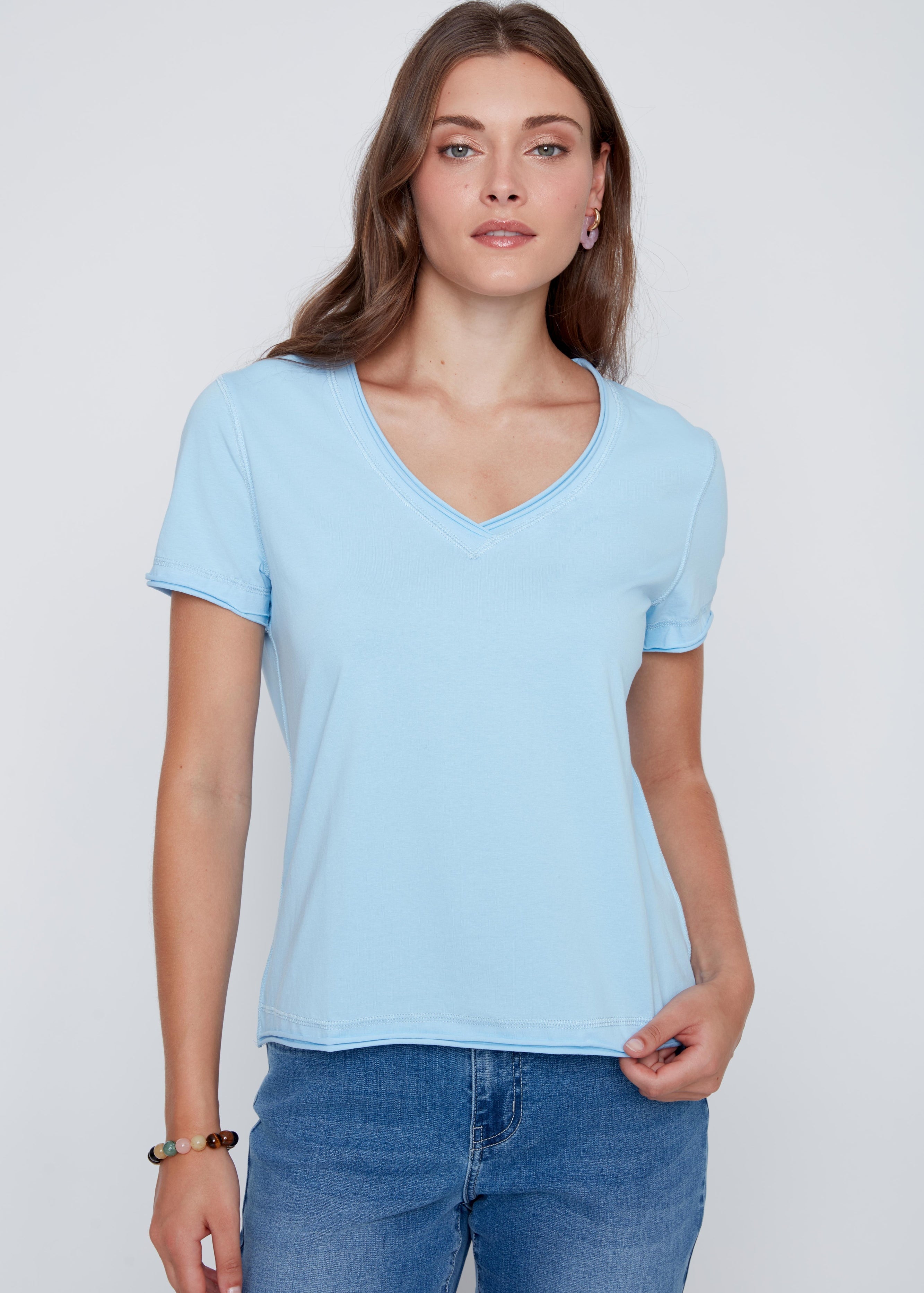 T-Shirt Col en V Uni