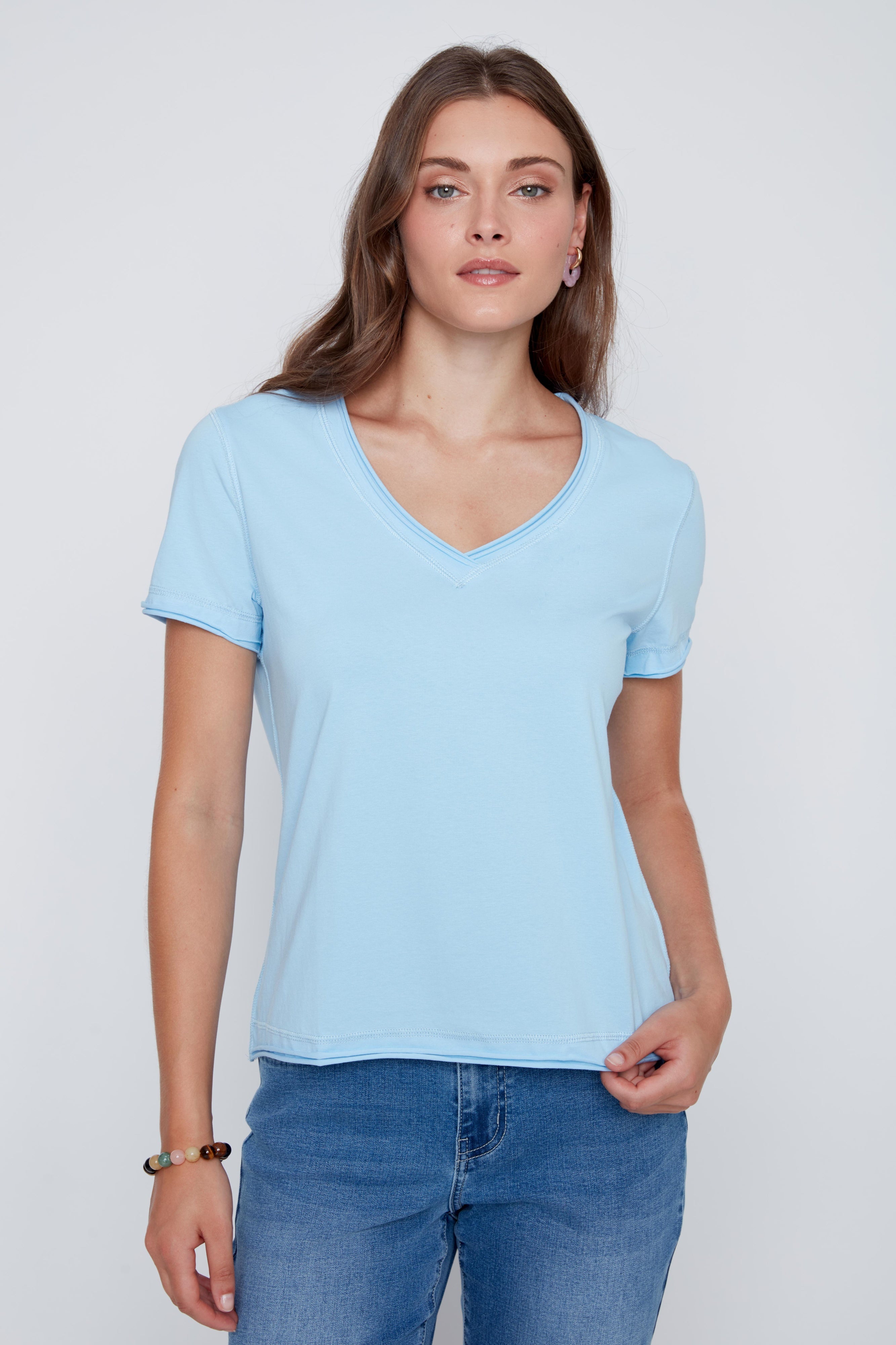 T-Shirt Col en V Uni