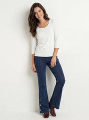 Pantalon Pull-On Brun à Jambe Évasée et Boutons Dorés