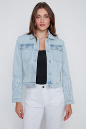 Jacket de Jeans Broderies Florales à Pailettes