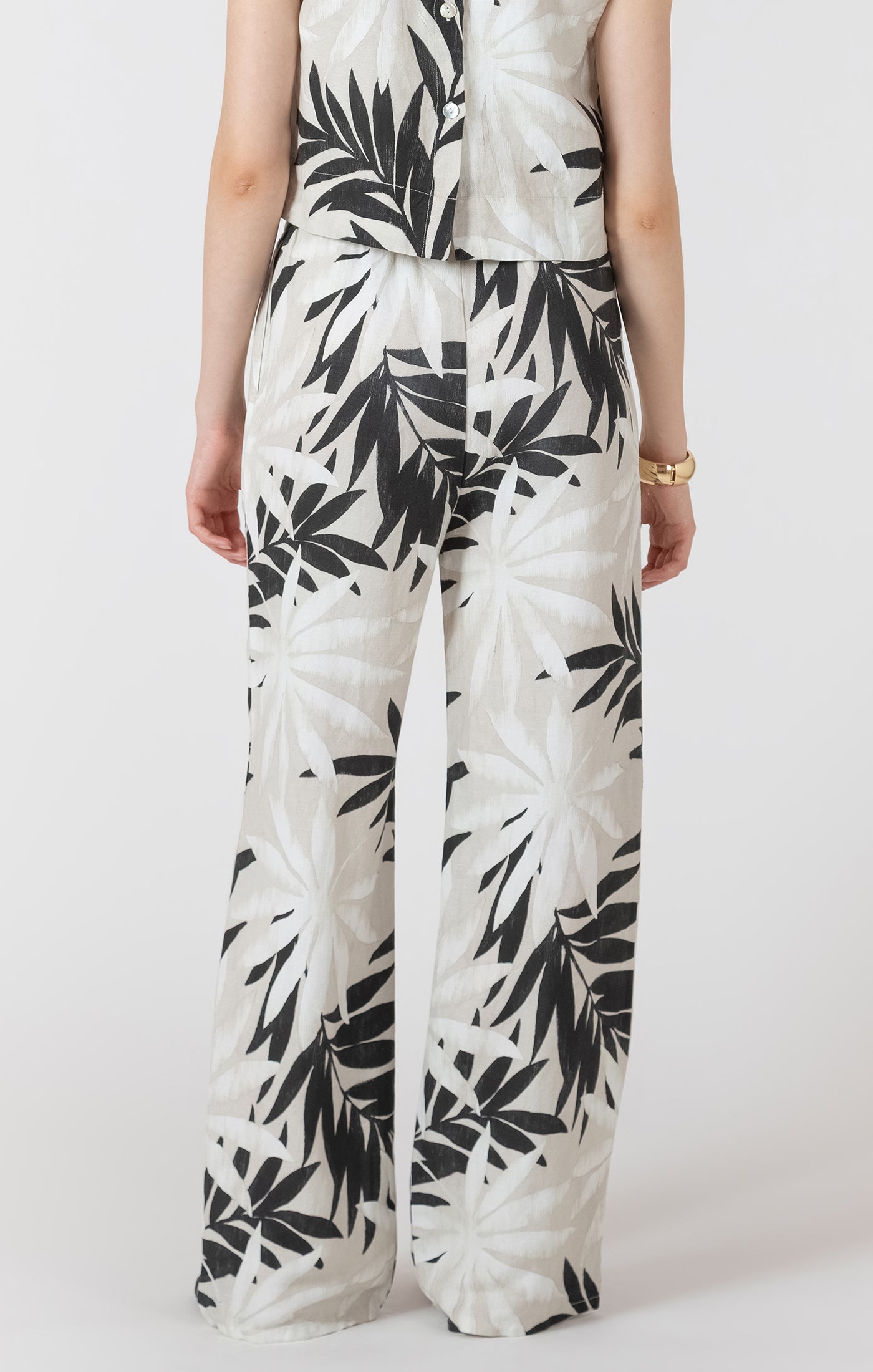 Pantalon Large en Lin Imprimé Tropical