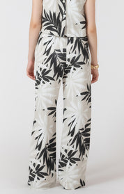 Pantalon Large en Lin Imprimé Tropical