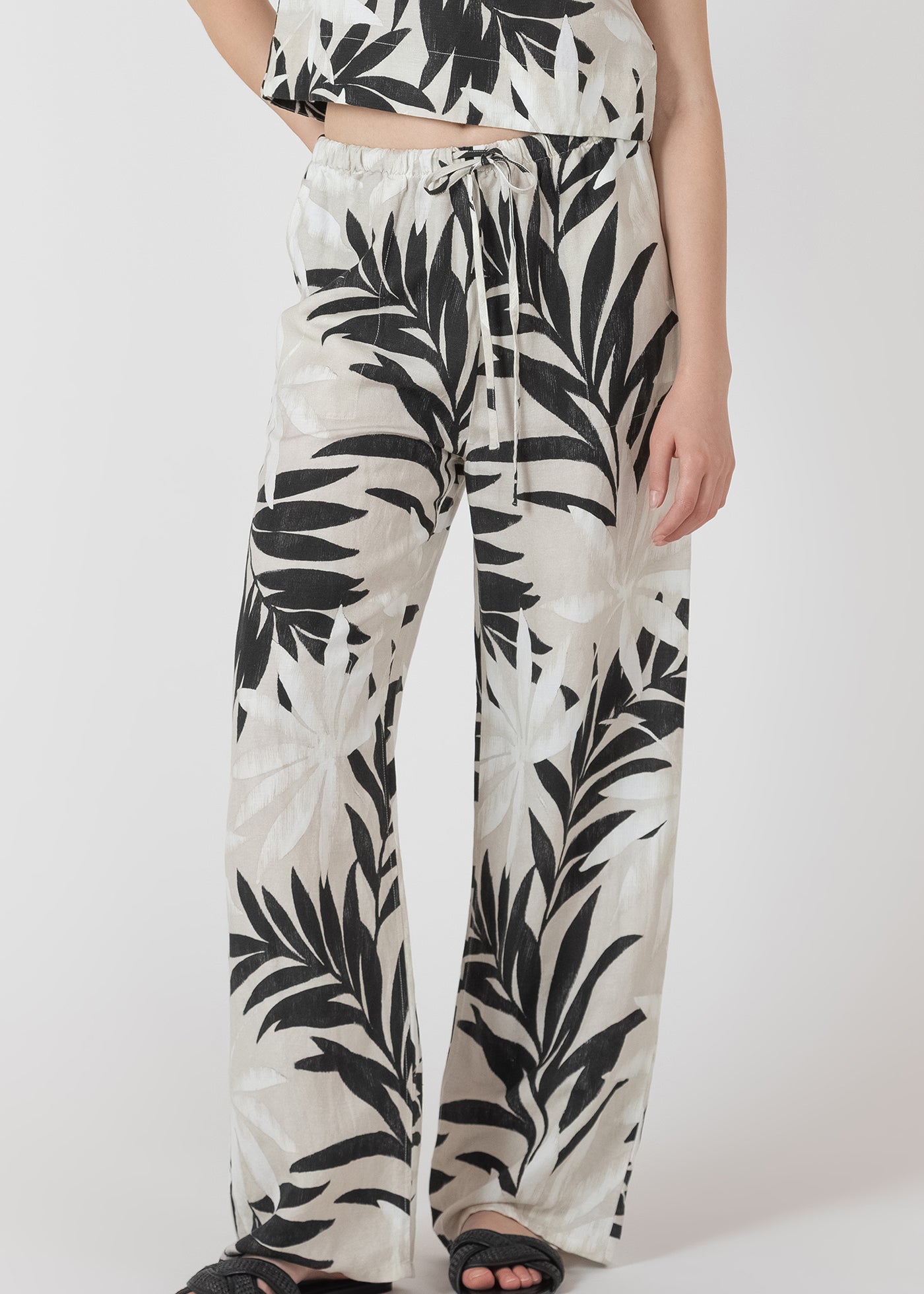 Pantalon Large en Lin Imprimé Tropical