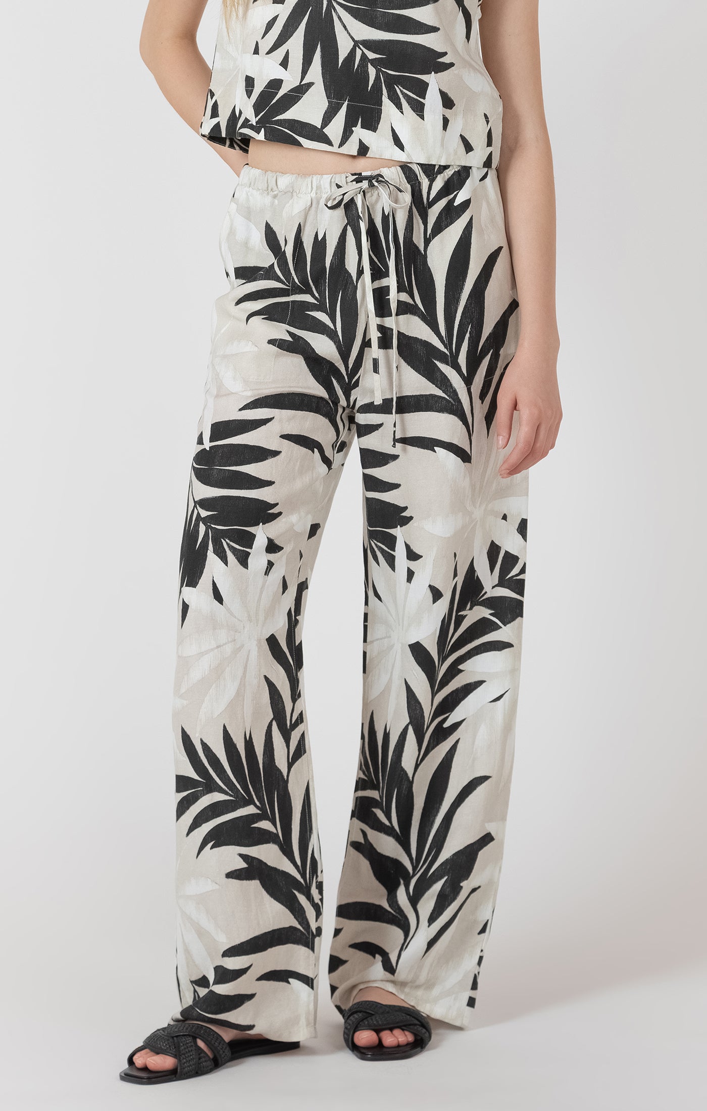 Pantalon Large en Lin Imprimé Tropical
