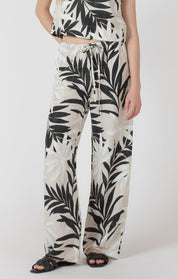 Pantalon Large en Lin Imprimé Tropical