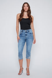 Capris en Jeans Brodé avec Strass