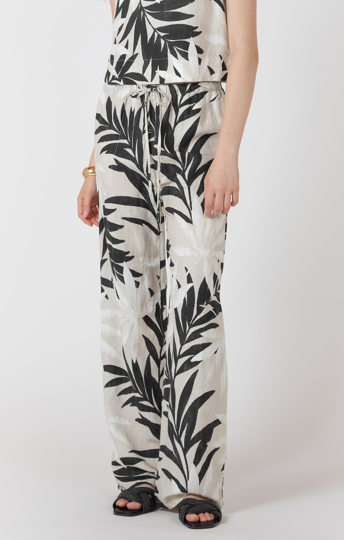 Pantalon Large en Lin Imprimé Tropical