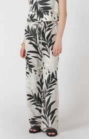 Pantalon Large en Lin Imprimé Tropical