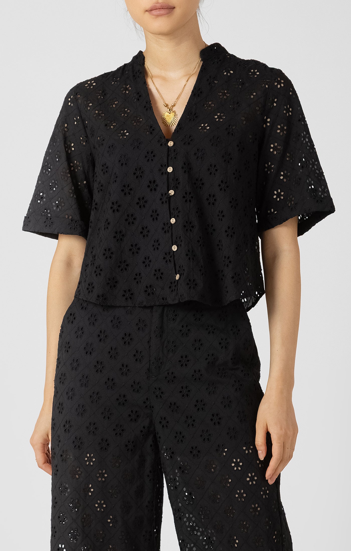 Chemisier Manche Courte en Broderie Anglaise