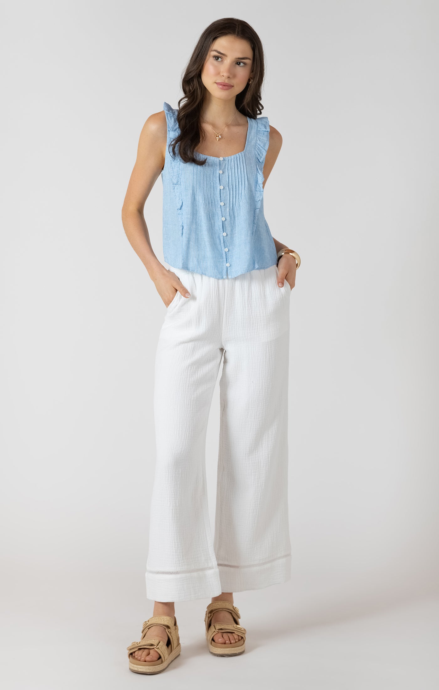 Camisole avec Boutons Bretelles à Volants