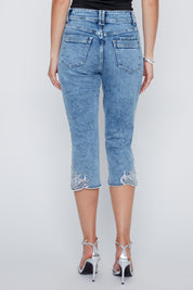 Capris en Jeans Brodé avec Strass