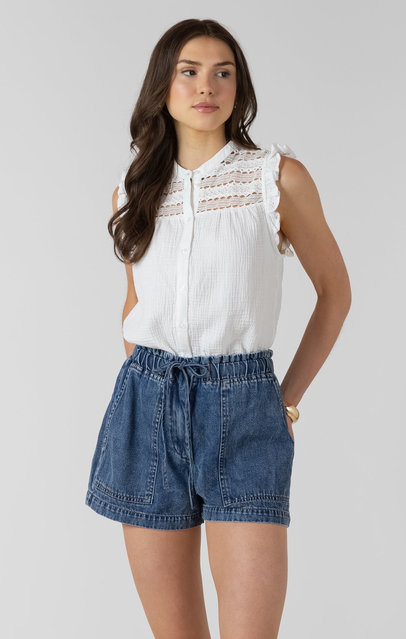 Camisole Haut en Dentelle avec Boutons