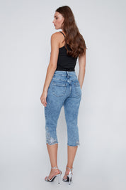 Capris en Jeans Brodé avec Strass