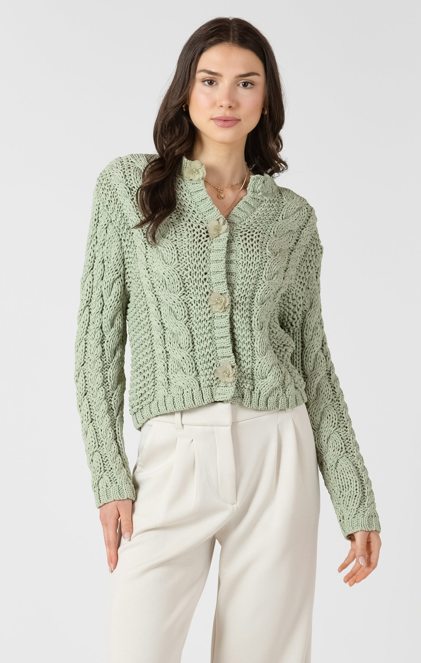 Cardigan en tricot Cable Boutons Brillants