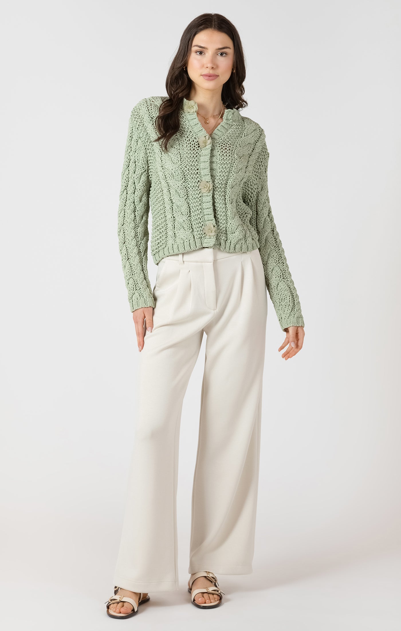 Cardigan en tricot Cable Boutons Brillants