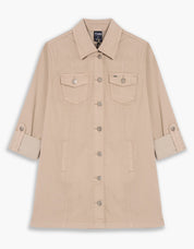 Veste longue pour femme couleur sand, style décontracté et soigné, tissu souple et confortable