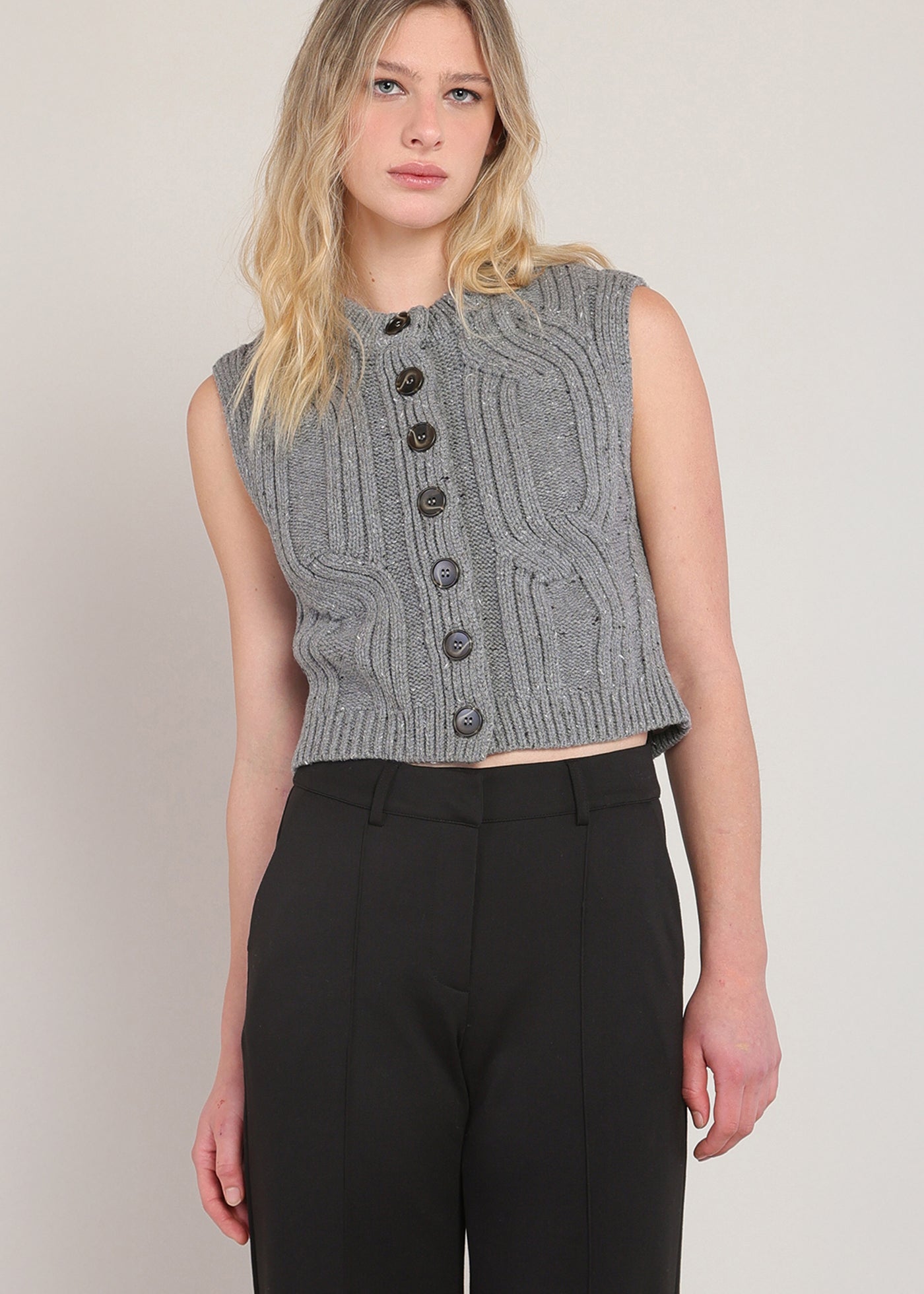 Veste sans manches torsadée grise Room 34 pour femme