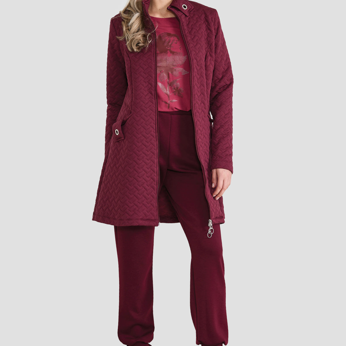 Veste texturée bourgogne prune Élément Luc Fontaine pour femme