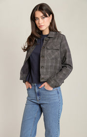 Veston à carreaux charbon ton sur ton avec deux poches Black Tape pour femme