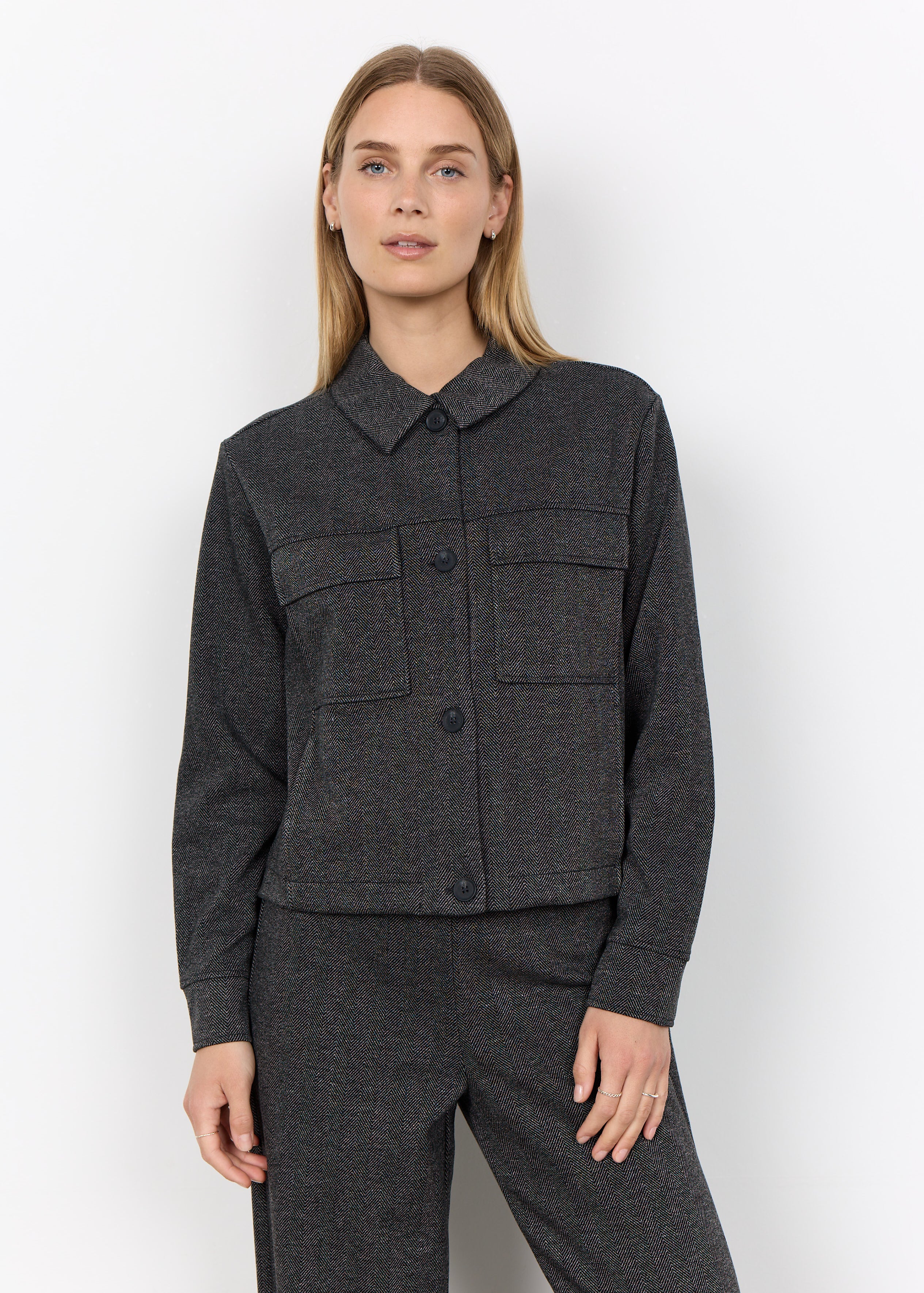 Veston en tricot à motif chevron charbon Soya Concept pour femme