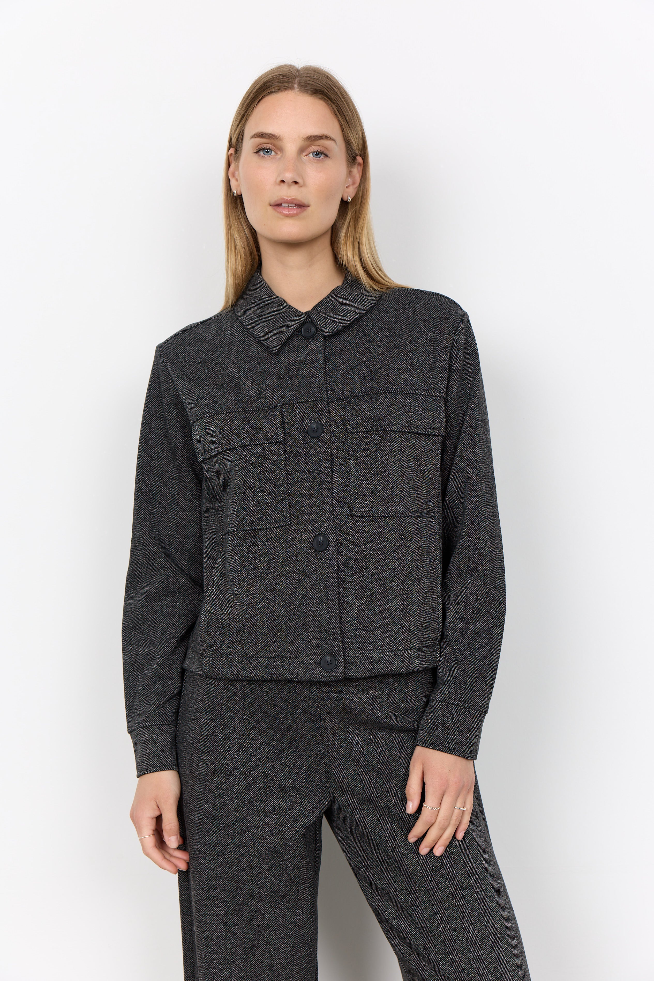Veston en tricot à motif chevron charbon Soya Concept pour femme